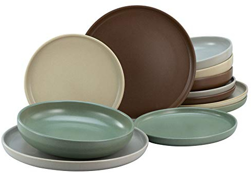 CreaTable, 23189, Serie uno NATURAL, 12-teiliges Geschirrset, Teller Set aus Steinzeug, spülmaschinen- und mikrowellengeeignet, Made in Portugal