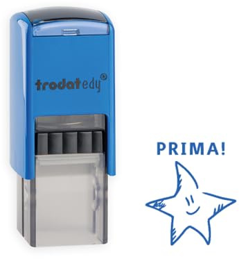 Trodat edy FIX motivationsstämpel för lärare och pedagoger, stämpelset för motivering – 1 motiv stjärna PRIMA, tysk, bostäder, blå, avtryck, blå, självfärgande, 20 x 20 mm