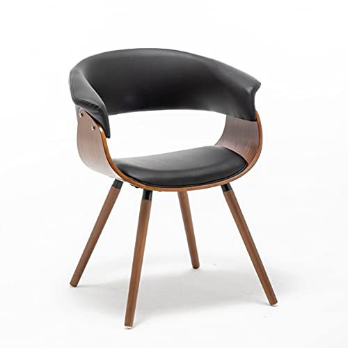 lukmebel Madera Negro Sessel Retro Elegant industriell Esszimmerstühle Leder und Massivholz Beine Küchenstühle (Schwarz)