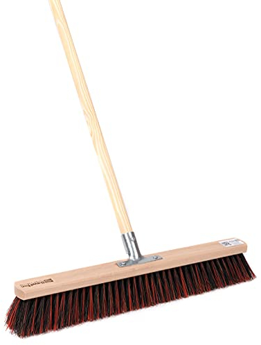BawiTec Spezialbesen Arenga-Elaston-Borsten-Mix inkl. stabilem Holzstiel Stiel Ø28mm Breite x Länge (60/140 cm) Straßenbesen Kehrbesen mit Stiel Arengabesen Außenbereich draussen Garten Werkstatt