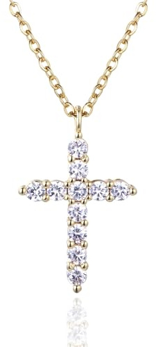 HALUKAKAH Collier Pendentif Croix en Diamant Plaqué Or 18K pour Enfants|Éco-responsable Fait Main|Réglable|Conçu en Italie|Avec Carte|Pour Anniversaires,Remises de Diplômes,Célébrations Spéciales