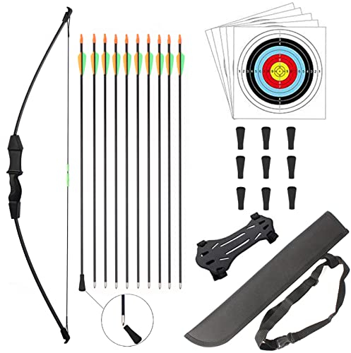 HANSPY Bogen und Pfeil Kinder Set Jugendbogenset Teens Kinderbogen Recurve Zielscheibe 15lbs Kinder Pfeilbogen Anfänger Jugendliche für die Outdoor-Sportjagd im Hinterhof