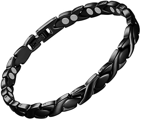 Feraco Magnetic Bracelet for Women Titanium Steel Magnetic Therapy Bracelet with Neodymium Magnets, Unique X Shape Links (Black)
