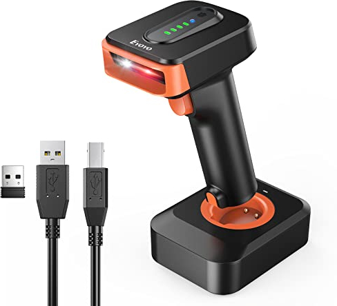 Eyoyo 1D QR 2D Barcode Scanner, 3 in 1 Bluetooth & USB Wired & 2.4G Wireless Barcode Reader, Kabelgebundener Barcode Leser Mobile Payment, Convenience Store, Supermarkt, Lagerhaus (Orange)