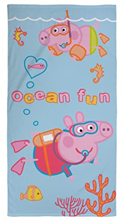 Character World Offizielles Peppa Pig Kinderhandtuch | Super weiches Gefühl, Peppa & George Tauchdesign | Perfekt für Zuhause, Bad, Strand & Schwimmbad | Einheitsgröße 140 x 70 cm