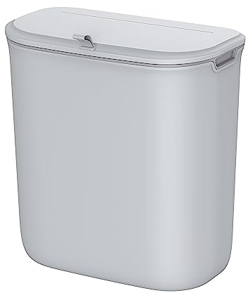 SONGMICS Hanging Trash Can, 9L Kitchen Bin with Lid for Food Waste, Wall Mounted Trash Can, Hanging or Sticking on Cupboard Door, for Kitchen Cabinet, Under Sink, Grey LTB820G9