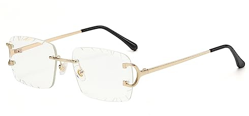 kachawoo Lunettes de soleil rectangulaires sans monture Lunettes de soleil sans monture avec bords gravés Marron Bleu Gris Parasols Unisexe