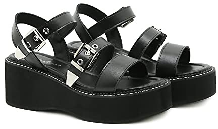 Ulalaza Mary Jane Wedge Bat Heart Chain Sandaler Öppen Akle Gothic Lolita Platform Klänning Tums Skor Bröst Platform Skor Läderskor Patent Skor, S13 Black102, 35 EU