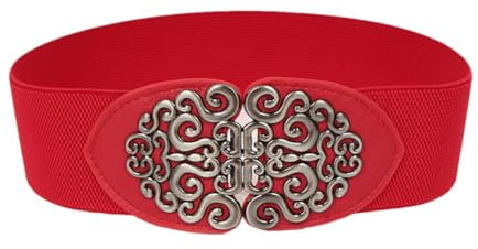 Disimlarl Damen Leder Elastische Kummerbunds Slim Mantel Breite Taille Dichtung Patent Daunenjacken Gürtel, rot, One size