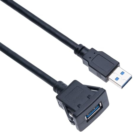 Keple Câble de Montage Encastré USB 3.0 Carré Monoprise Panneau en Affleurement Rallonge 1M D'extension avec Boucle pour Tableau de Bord de Voiture, Camion, Bateau, Moto Mâle vers Femelle (1 Mètre)