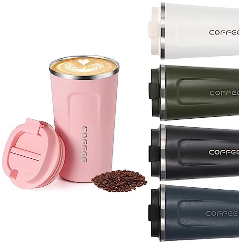 Senshuomy Travel Coffee Mug Spill-Proof,Insulated Coffee Mug to Go,Coffee Tumbler,Reusable Coffee Cups with a Sealed Lid,Thermos Cup to Keep Hot/Ice Coffee,Tea and Beer(Pink/380ML)