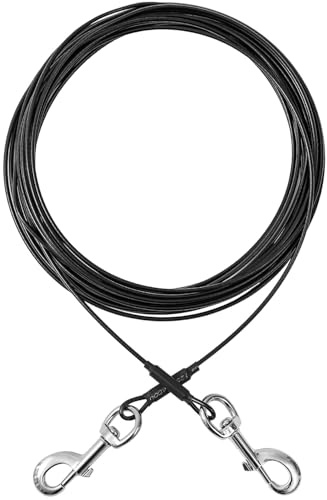 Mi Metty Tie-Out Leinen für Hunde,3/6/9/15m Kausichere Hundeleinen,Tie Out Cables Hofleine Für mittlere bis große Hunde (Schwarz(3.3mm), 20ft(6M)（for Small Dogs）)