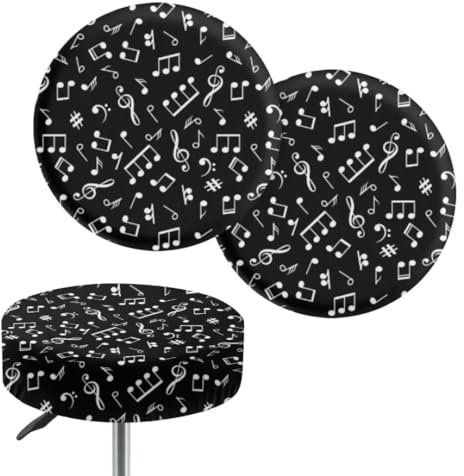 Jeiento Musiknoten Hockerbezüge, rund, waschbar, rund, Schonbezug, 30,5 cm - 35,6 cm, elastische Sitzbezüge, 2 Stück, abnehmbare Barhocker-Sitzbezüge