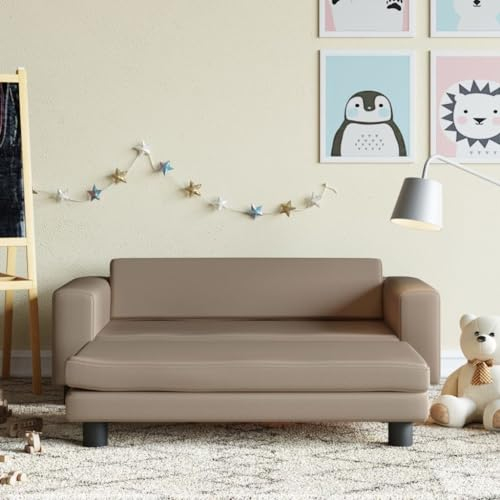 INLIFE Kindersofa mit Hocker Cappuccino-Braun 100x50x30 cm Kunstleder,12,25 KG,3196418