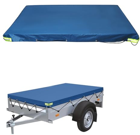 Btstil Anhängerplane Flachplane 207x114x10cm, PVC + 420D Oxford Wasserdicht Anhängerabdeckung mit Planenseil & Reflexstreifen Ösen für Stema BÖckmann PKW Hänger (Blau)