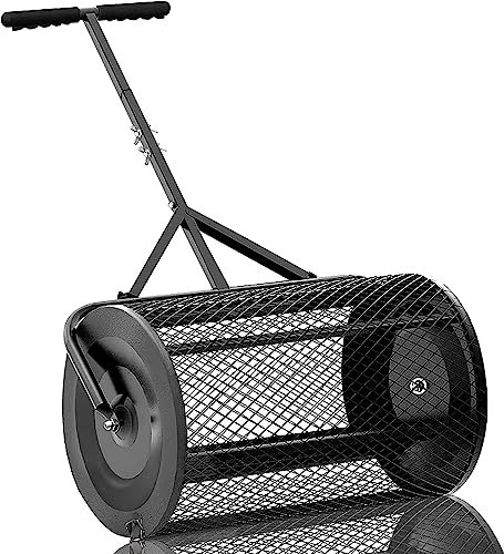 OSBELE Esparcidor de césped y jardín, Rodillo de Malla metálica Resistente de 24 Pulgadas, esparcidor de Empuje/Remolque, abono, turba, Tierra Superior, mantillo para Cuidado de jardín y césped, es