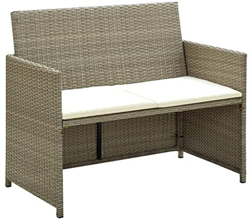 Youuihom Konferenzraum Sofa Lounge-Sofa Konferenzraum Sofa 2-Sitzer-Gartensofa mit Polstern Beige Poly Rattan Geeignet für Wohnzimmer, Schlafzimmer, Wohnung, Gästezimmer