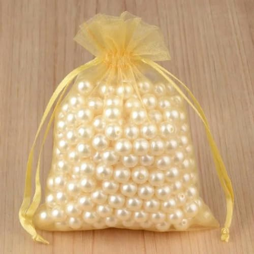 SUOCMG 100 Teile/los Organzabeutel 5 * 7 7 * 9 9 * 12 10 * 15 cm Ziehbare Hochzeitsverpackung Geschenkbeutel Party Schmuckbeutel Beutel-7goldene Farbe-5x7cm