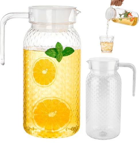 AIWMQYYF 2Pcs Acrylic Water Jug, Plastic Water Jug with Lid, 1L Transparent Water Jug, for Milk, Tea, Lemonade