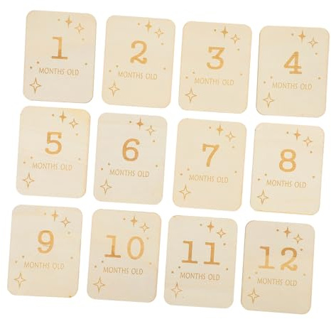 Housoutil 12 Pièces Rondelles De Bois Cartes Mensuelles pour Garçon pour Fille Cartes Étapes pour Garçon pour Fille Décorations