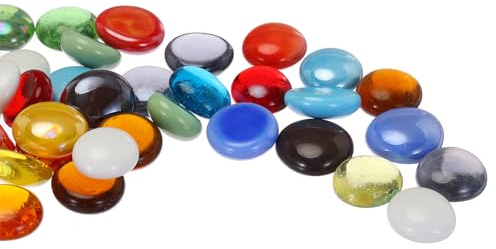 QUARKZMAN Perle Vetro, 36pz Pietre Preziose Vetro Piatto Colorate Miste 0,44 Libbre (0,67-0,87) Biglie Vetro Ciottoli per Riempitivi Vasi Decorazioni Acquari Artigianato Fai-da-Te