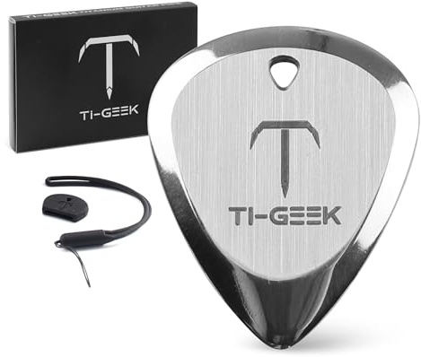 Ti-Geek Premium Titan Gitarrenplektrum 2,8 mm Dicke, Metallic-Silber für Metallica, Bass, E-Gitarre, rutschfester Griff, Handgelenkband, lebenslange Haltbarkeit – perfekt für Gitarrenliebhaber