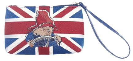 Signare Tapestry Union Jack Paddington Bear Small Wristlet Clutch Bag for Women, Ladies Purse with Wrist Strap & Zip Closure, Red White & Blue