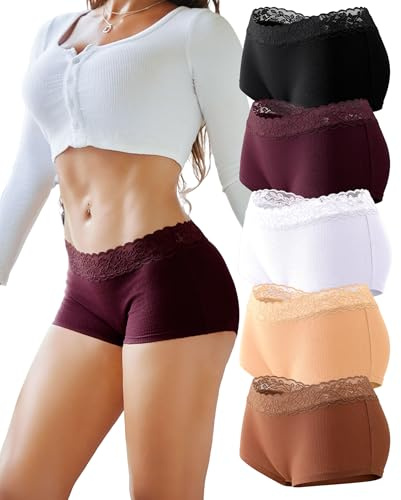 READY TO LOVE Boxershorts Damen Unterhosen Baumwolle Spitzen UnterwäSche Frauen Bequeme Baumwoll Unterwäsche Damen Atmungsaktiv Shorts Panties Hipster Mehrpack(M)