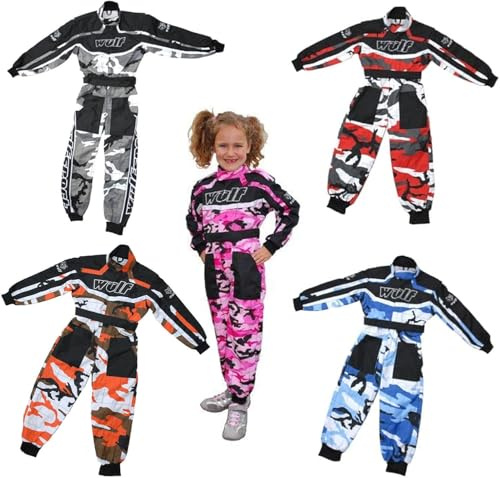 Combinaison de moto pour enfant WULF CAMO ENFANTS KART NOUVEAU GARÇONS ET FILLES MOTOCROSS ATV Quad Sport Racing 1 pièce Combinaison, rose, 9-10 Years