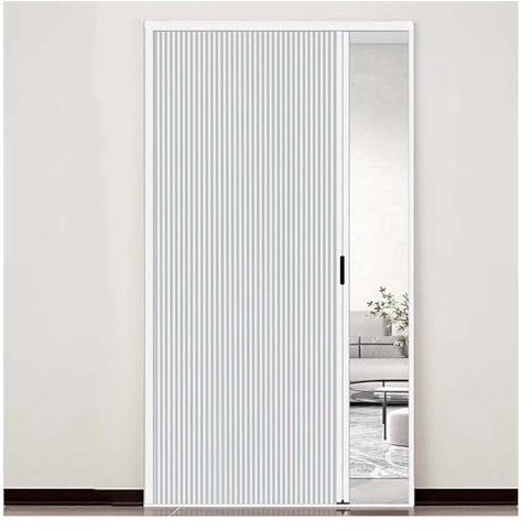 Generisch Innentür ohne Bohren, versenkbare Falttür mit Aluminiumrahmen und Zellstoff, wasserdicht und wärmeisolierend, für Schlafzimmer, Badezimmer, Küche, Büro (Milk, 85x200cm/33x79in)