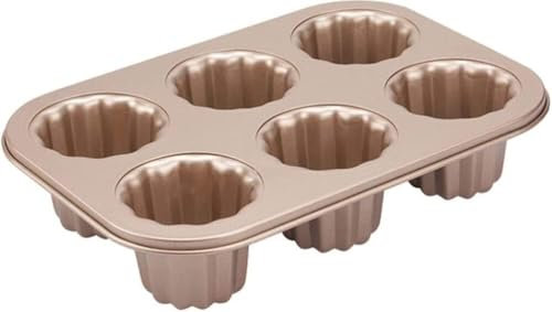 Kofebe Canele Mold Cake Pan 6-Cavity Carbon Steel Canele Pan Non-Stick Madeleines Pan Muffin Bakeware Cupcake Pan Mini Cake Tins for Oven Baking