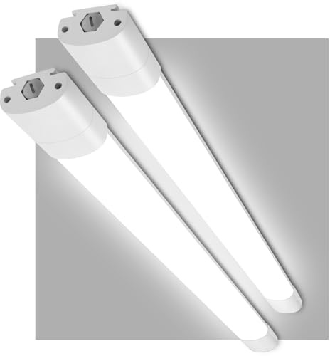 LEOEU 2 Stück LED-Unterbauleuchte, 60 cm, 20 W, 2400 lm, Neutralweiß, 4000 K, IP65 wasserdicht, LED-Deckenleuchte, rechteckig, für Garage, Werkstatt, Keller, Laden, Flur