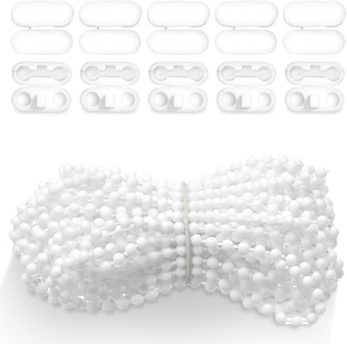 1 PCS 32.8FT Vertical Blind Chain Replacement with Connectors, Roller Blind Chain Cord repair parts, Repair Venetian Blinds Cord for Roman and Vertical Blinds (10Meter Long,White)