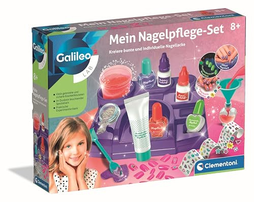 Clementoni Galileo Lab Nagelpflegeset - Nagelstudio für Kinder ab 8 Jahren | Inkl. Farben, Glitzer, künstliche Klebenägel & Nagelkunst-Zubehör von Clementoni 59442 
