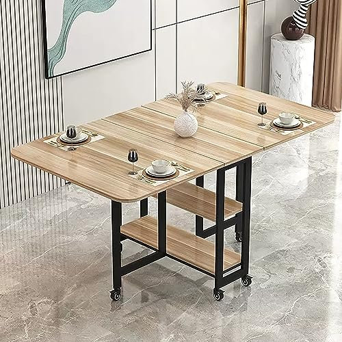 WWERTYY Moderner klappbarer Esstisch, ausklappbarer Esstisch, ausziehbarer Küchentisch mit 6 Rädern, rollender, platzsparender Esstisch, in 3 Formen zusammenklappbar, für Küche, Schlafzimm