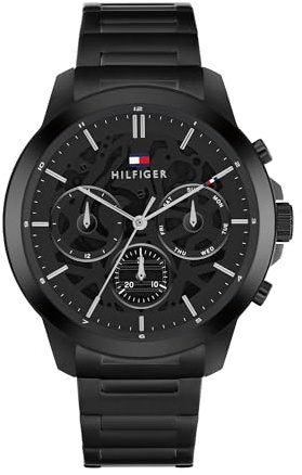 Tommy Hilfiger Reloj Analógico de Cuarzo Multifunción para Hombre con Correa de Acero Inoxidable Negra - 1710685