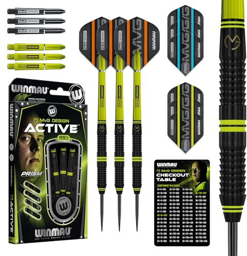 WINMAU Darts – Michael Van Gerwen - MvG Active 24g – 85% Wolfram - Profi Dartpfeile Metallspitze mit Dart-Flüge, Dart-Schäften, Checkout-Karte und Steeldarts Spitzenschutz