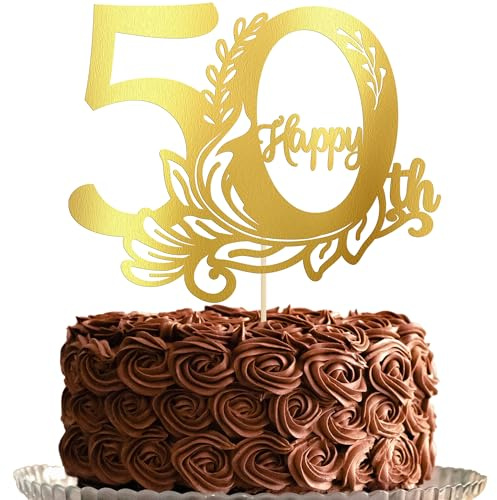 Gyufise 1Pcs Happy 50th Birthday Cake Topper 50 Fabulous Cake Topper Cheers to 50 Cake Decoration for 50th Birthday Anniversary Party Decoration Supplies Gold