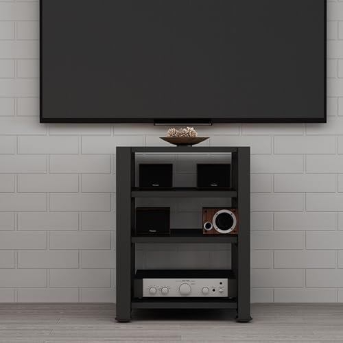 Mobile Porta Vinili Legno Vintage Supporto Stereo Aperto Mobile Hifi, Adatto a Sale Riunioni Soggiorni Studi di Registrazione(Black,60 * 52 * 72cm)