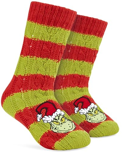 Get Trend The Grinch Chaussons Chaussettes Femmes Polaire EU 35-41, Chaussettes Antidérapantes, Cosy Idee Cadeau (35/41 EU, Rouge/Vert The Grinch)