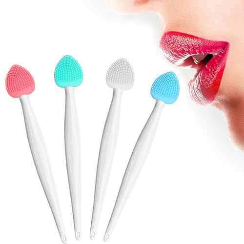 Lippenpeeling-Bürste, doppelseitiges Silikon-Peeling-Pinsel-Set, sanftes Lippenpeeling, Schrubber für glatte, weiche, helle, vollere gesunde Lippen (4 Farben)