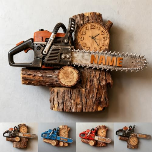 Orologio da parete personalizzato con stampa 2D per camera da letto, soggiorno, club, cucina, nome del taglialegna, arte murale, cartello murale a tema motosega, decorazione per la casa, regalo