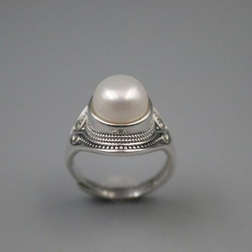 925 Silber Ring mit Perlmutt Edelstein Damen Großer Perlenring 5-9
