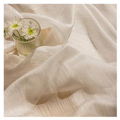FJOADNVM Voile Curtains Cortina de Gasa Ligera de Lujo con Hilo for Sala de Estar, Dormitorio, balcón, sombreado, Cortina de ensueño Dorada(White,Pull Pleated Tape_W100CMXH210CM 1PC)
