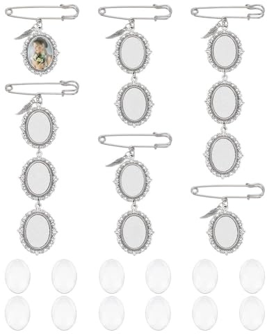 UNICRAFTALE 6 Set 3 Stile Hochzeits Boutonniere Legierung Ovaler Blumenstrauß Foto Charms als Geschenk Für Braut Bräutigam Antike Silber Brosche Zur Herstellung von Hochzeitserinnerungsgeschenken