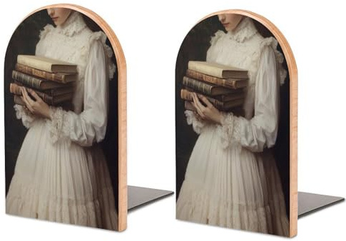 Buchstützen aus Holz, viktorianische Frau, Vintage-Bücher, 2 Stück, stabile Buchhalter, Schreibtisch-Organizer für Zuhause, Büro, Bibliotheken