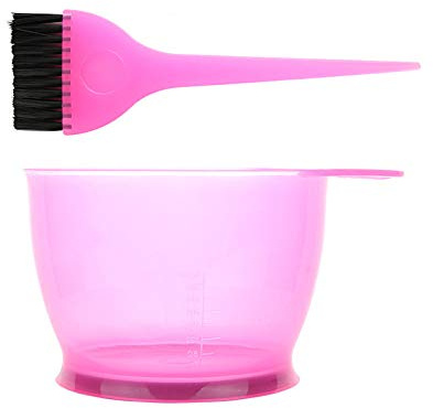 Professional Hair Dye Bowl and Brush Set, Translucent, Reusable Hair Coloring Kit for Salon and Home Use, Hair Tinting Tools (Pink)
