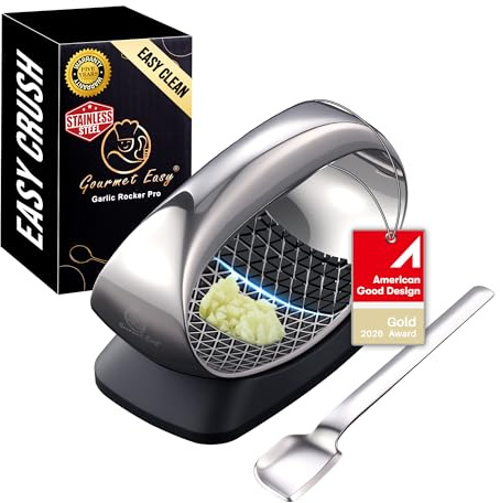 Knoblauchpresse Wippe | Pressen statt zerquetschen mit geringem Kraftaufwand | Knoblauchpresse Edelstahl mit scharfer Klinge | Robuste & Langlebige Garlic Press