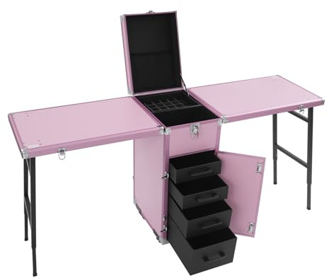 BAOCHADA Nagelbord för manikyrbord, professionellt manikyrbord med 360° rullfunktion, bärbart nagelbord med bromsar och acetonbeständigt för nagelteknik och kosmetikstudio (rosa)