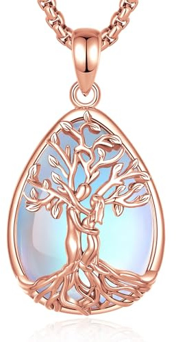 INFUSEU Livets träd släktträd halsband månsten kristall 18K roséguld helande hänge kraftfullt skydd medaljong smycken present till dam